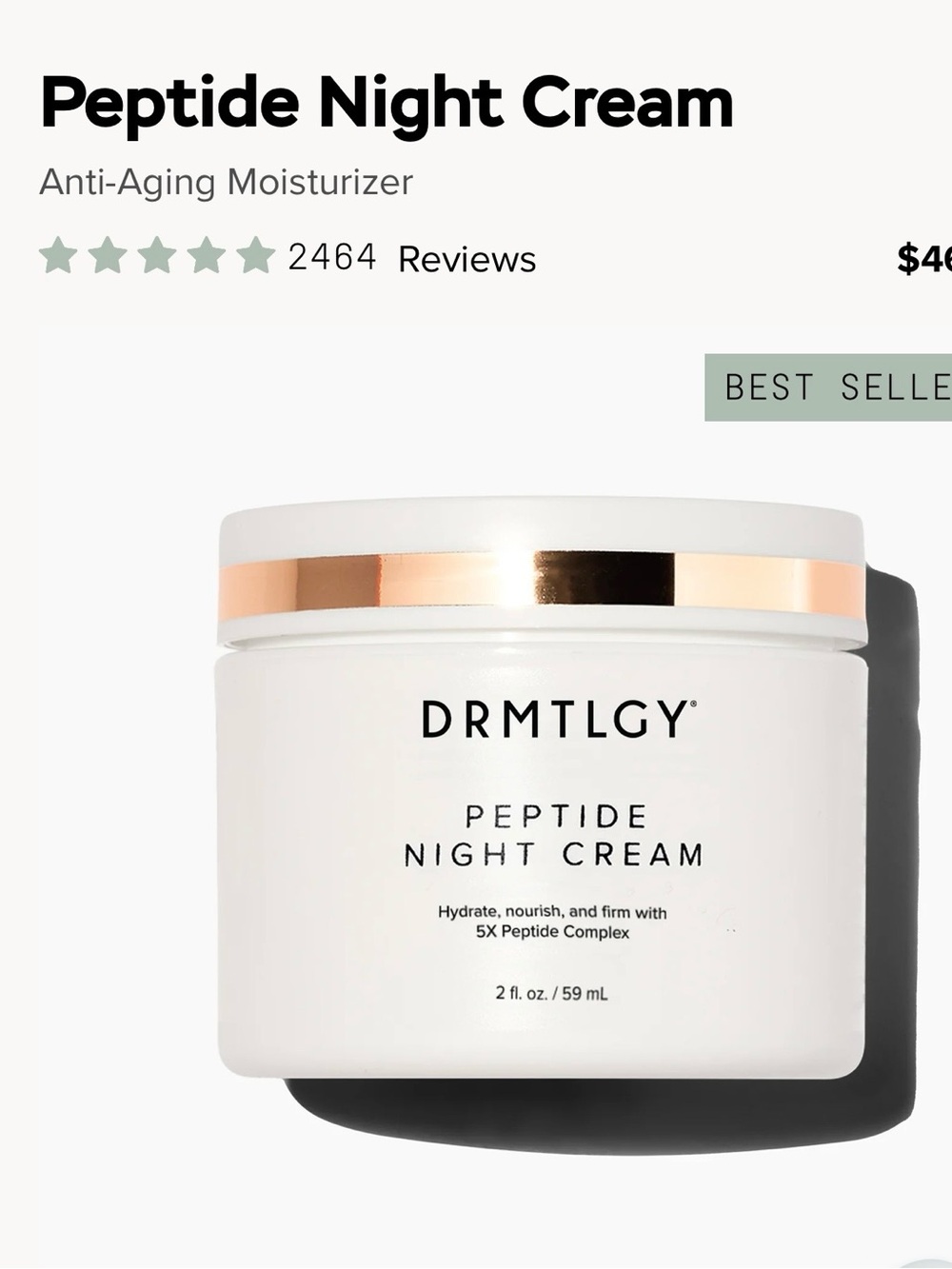 DRMTLGY Peptide Night Cream Renew. 2.1 ounces. NEW Sealed Anti Aging